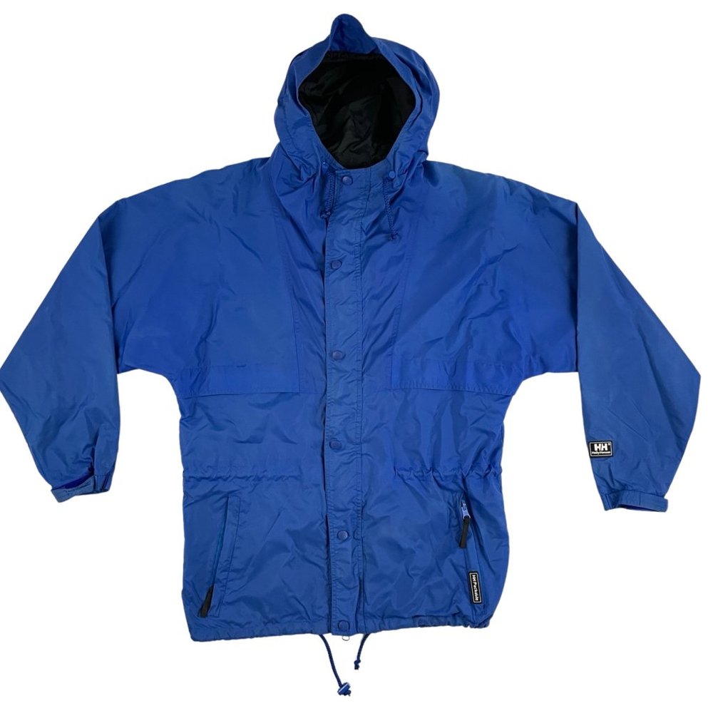 Helly Hansen Men's Nylon Jacket Blue Hooded Windbreaker Lined Packable S…